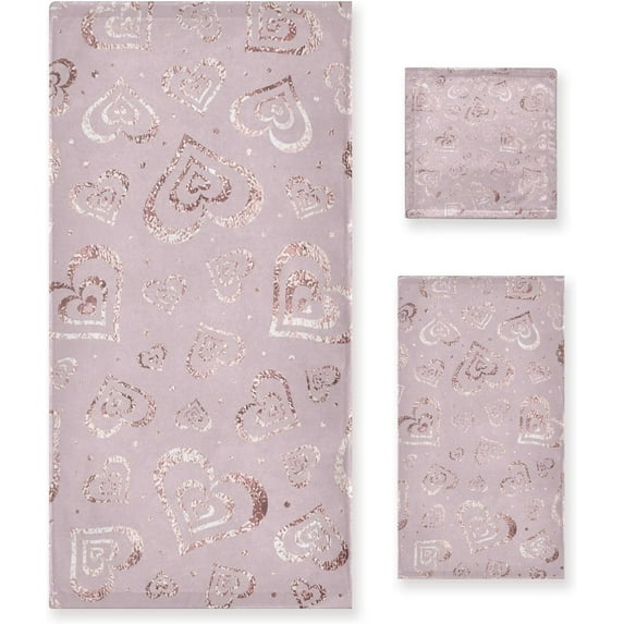 3 Piece Bath Towel Set, Soft Bathroom Towels Stylish Glitter Rose Gold Hearts Towels Fashion Print Quality Towels (Set of 3, 1 Bath Towel, 1 Hand Towel & 1 Washcloth) Washcloth Gift