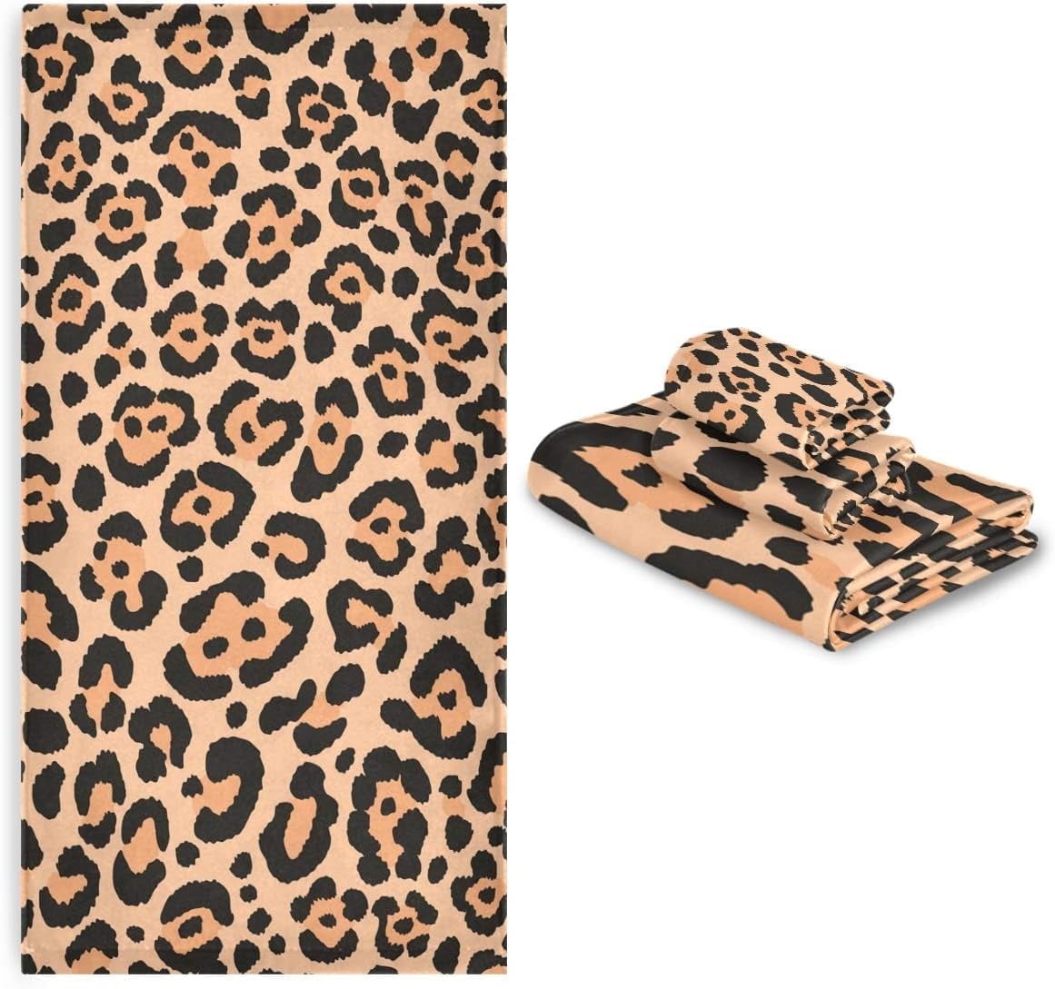 Leopard print bath towel set sale