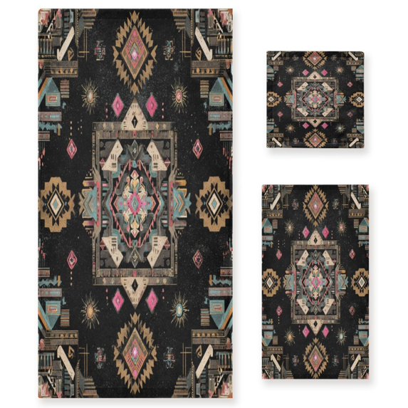 3 Piece Bath Towels Set Bath Towel, Hand Towel and Face Towel for Bathroom, Gym, Hotel Abstract Shapes Pattern
