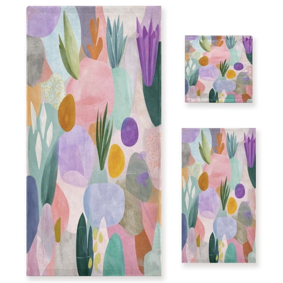 3 Piece Bath Towels Set Bath Towel, Hand Towel and Face Towel for Bathroom, Gym, Hotel Abstract Shapes and Forms Pattern