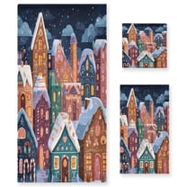 3 Piece Bath Towels Set Bath Towel, Hand Towel and Face Towel for Bathroom, Gym, Hotel Cartoon Colorful House