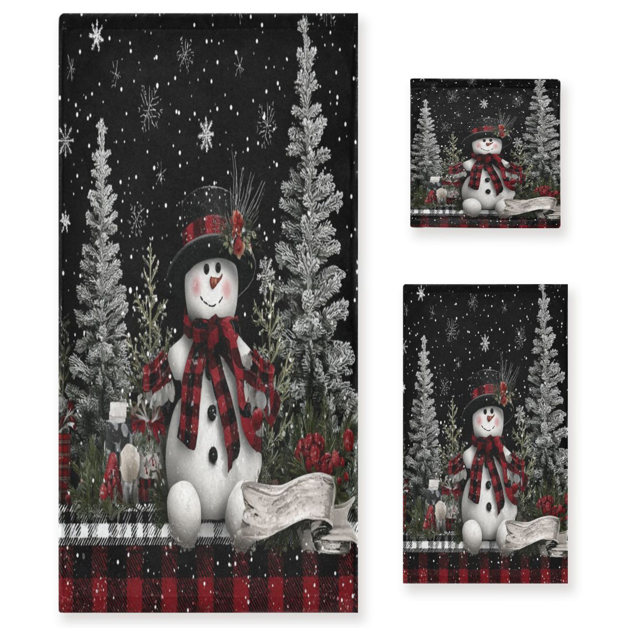 3 Piece Bath Towels Set Bath Towel, Hand Towel and Face Towel for Bathroom, Gym, Hotel Christmas Snowman