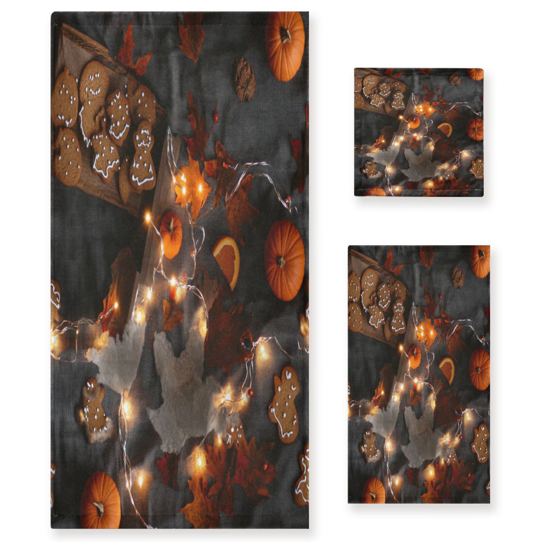 3 Piece Bath Towels Set Bath Towel, Hand Towel and Face Towel for Bathroom, Gym, Hotel Cookies and Pumpkins
