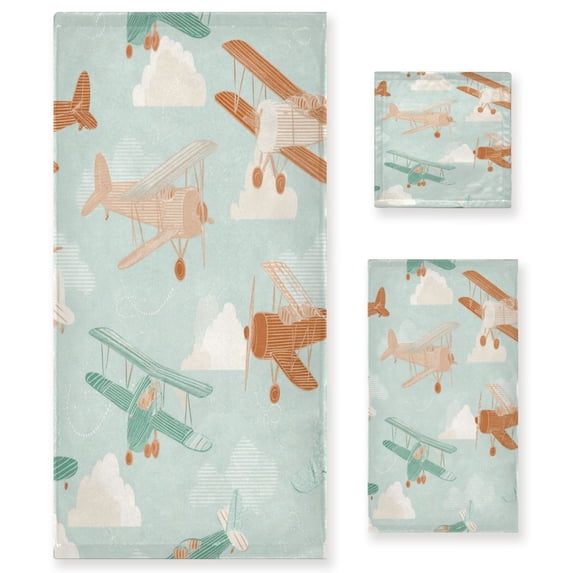 3 Piece Bath Towels Set Bath Towel, Hand Towel and Face Towel for Bathroom, Gym, Hotel Cute Airplanes