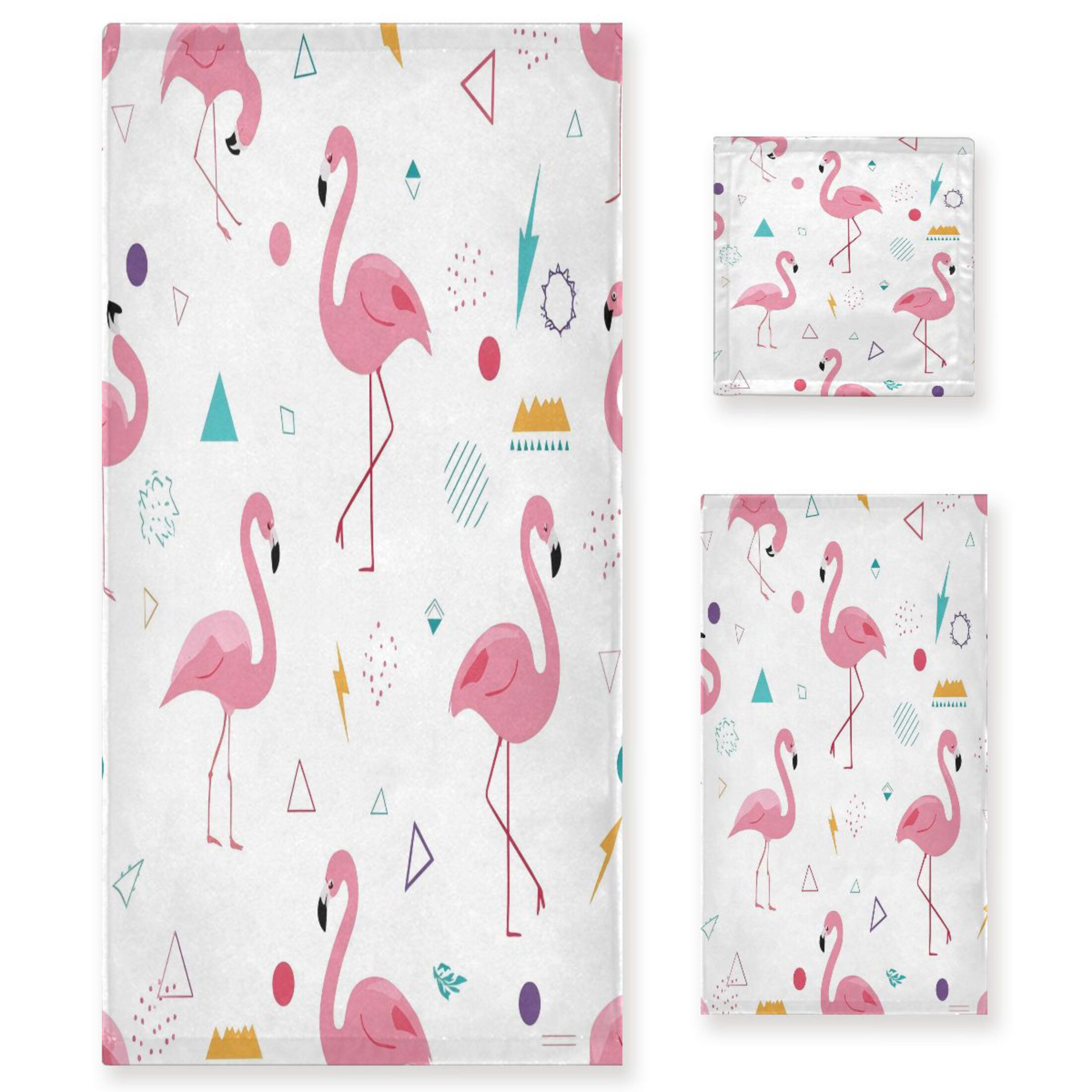 3 Piece Bath Towels Set Bath Towel, Hand Towel and Face Towel for Bathroom, Gym, Hotel Cute Flamingo Pattern