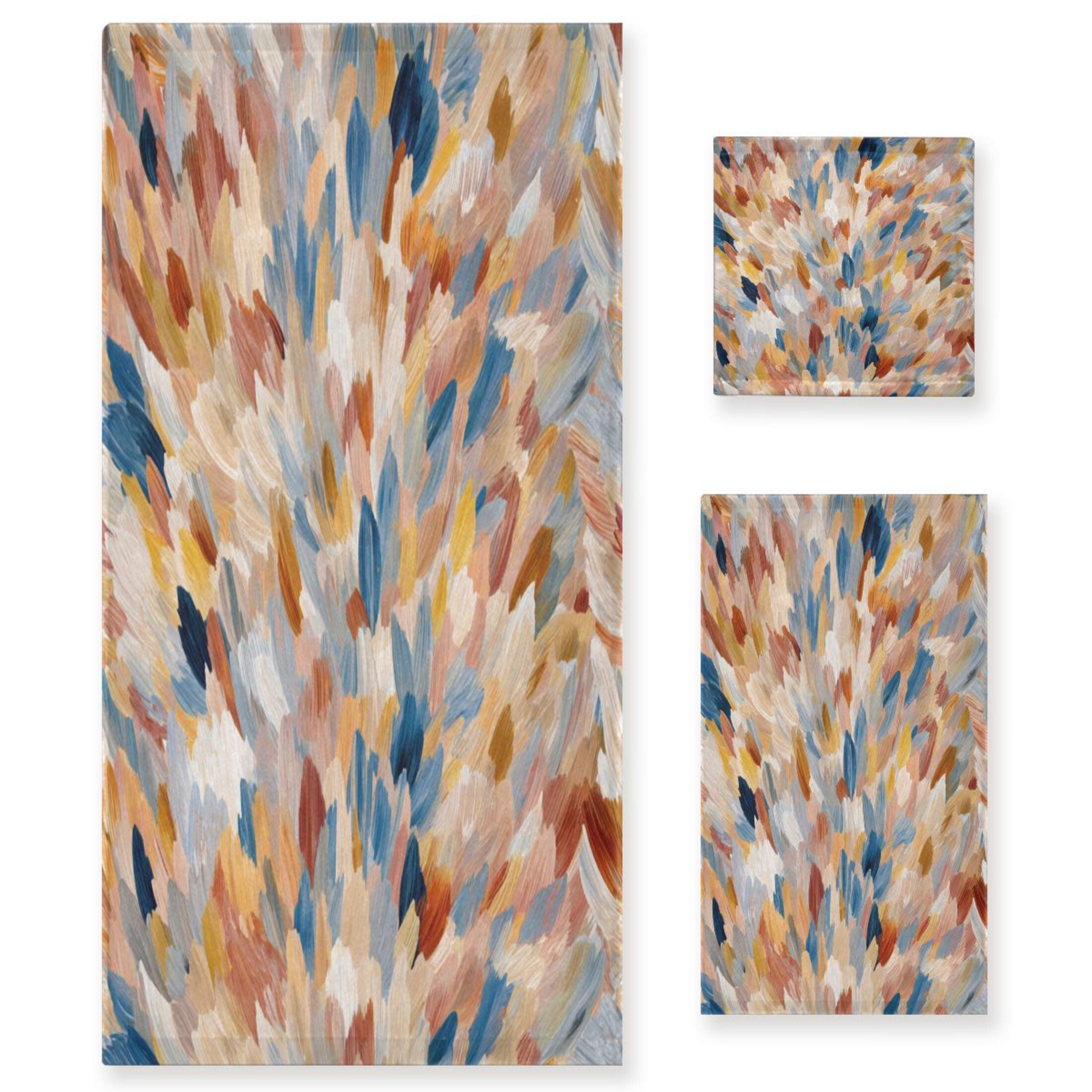 3 Piece Bath Towels Set Bath Towel, Hand Towel and Face Towel for Bathroom, Gym, Hotel Earthy Colors Watercolor-textured