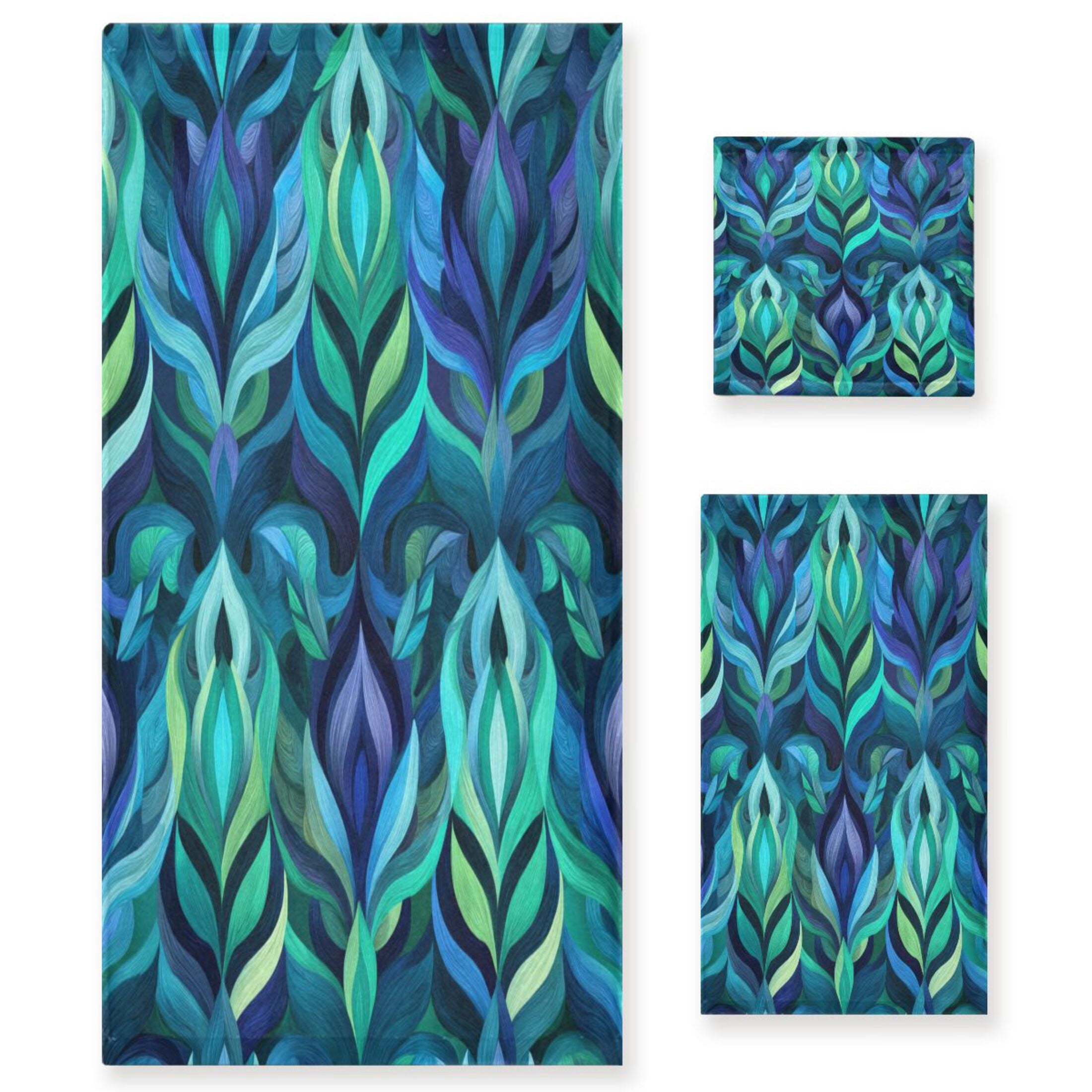 3 Piece Bath Towels Set Bath Towel, Hand Towel and Face Towel for Bathroom, Gym, Hotel Elegant Blue Abstract Shapes