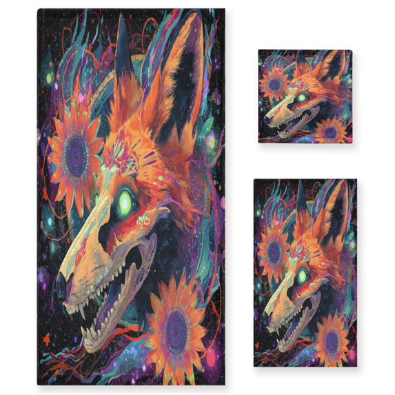 3 Piece Bath Towels Set Bath Towel, Hand Towel and Face Towel for Bathroom, Gym, Hotel Fox Skull