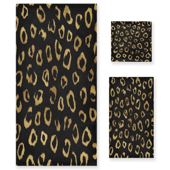 3 Piece Bath Towels Set Bath Towel, Hand Towel and Face Towel for Bathroom, Gym, Hotel Gold Leopard Pattern