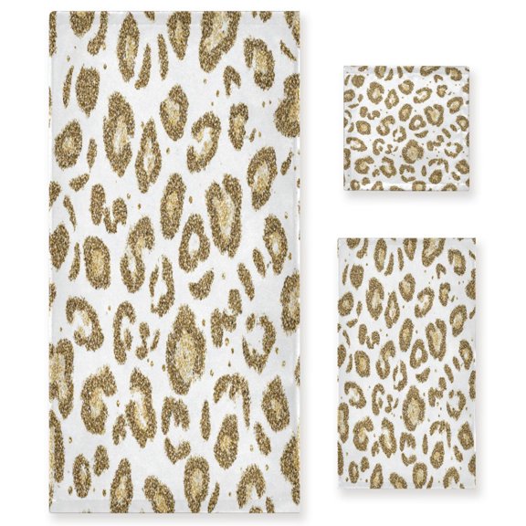 3 Piece Bath Towels Set Bath Towel, Hand Towel and Face Towel for Bathroom, Gym, Hotel Gold Leopard Print Pattern