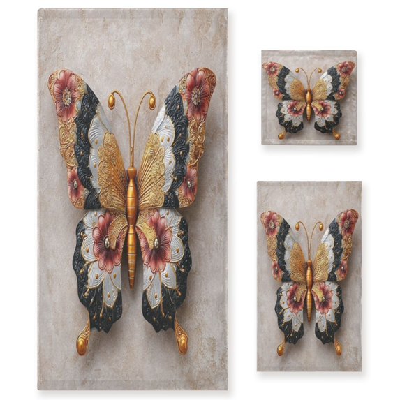 3 Piece Bath Towels Set Bath Towel, Hand Towel and Face Towel for Bathroom, Gym, Hotel Gorgeous Colors Butterfly