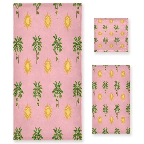 3 Piece Bath Towels Set Bath Towel, Hand Towel and Face Towel for Bathroom, Gym, Hotel Green Palm Tree Pattern
