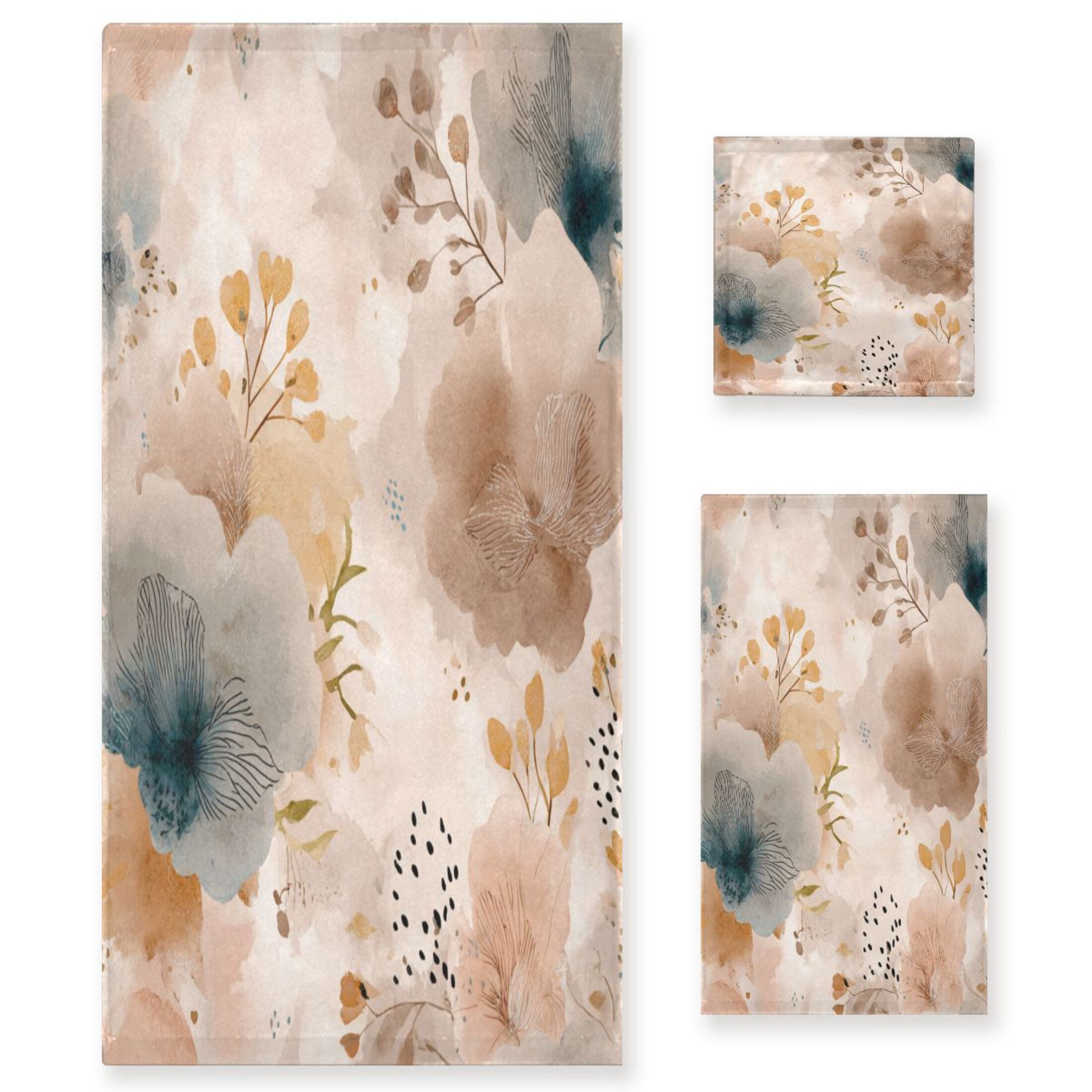 3 Piece Bath Towels Set Bath Towel, Hand Towel and Face Towel for Bathroom, Gym, Hotel Hazy Ethereal Flowers