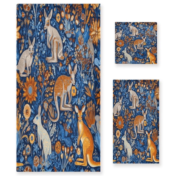 3 Piece Bath Towels Set Bath Towel, Hand Towel and Face Towel for Bathroom, Gym, Hotel Kangaroos and Koalas Animals