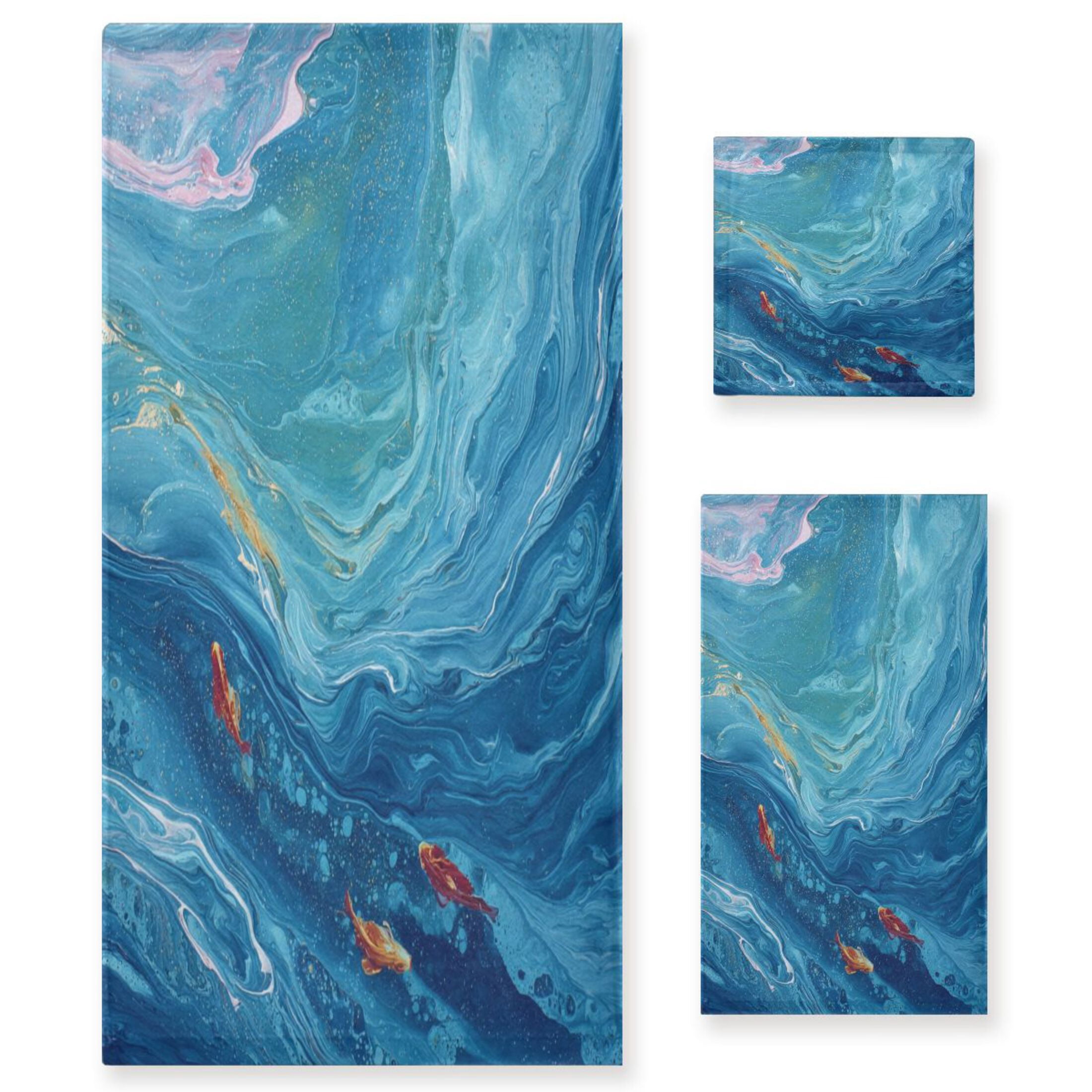 3 Piece Bath Towels Set Bath Towel, Hand Towel and Face Towel for Bathroom, Gym, Hotel Ocean Surface