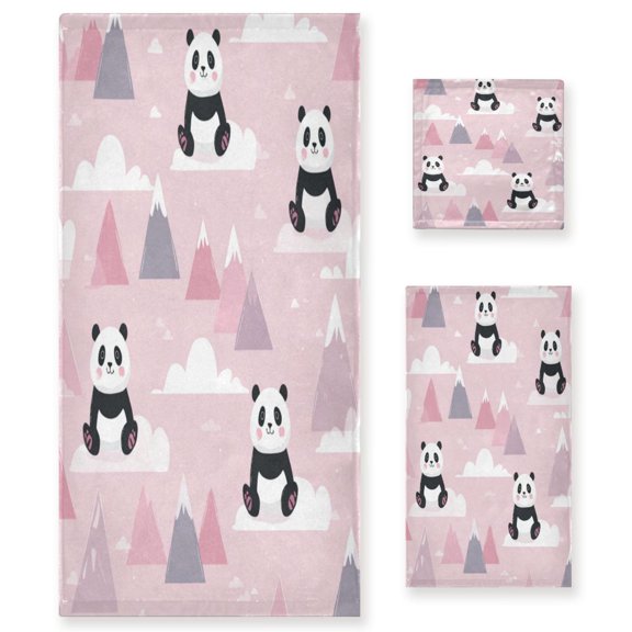 3 Piece Bath Towels Set Bath Towel, Hand Towel and Face Towel for Bathroom, Gym, Hotel Panda and Clouds Pattern
