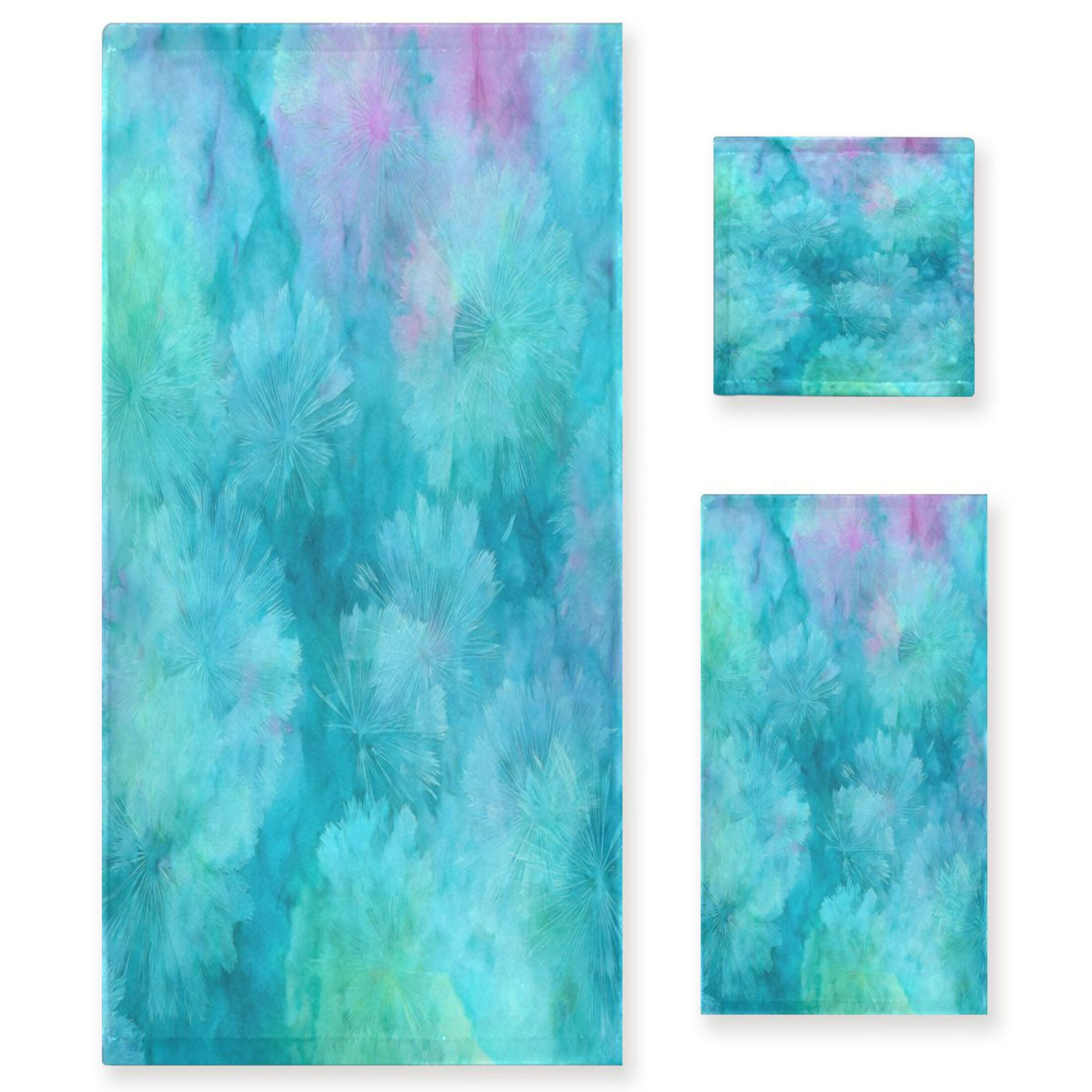3 Piece Bath Towels Set Bath Towel, Hand Towel and Face Towel for Bathroom, Gym, Hotel Pastel Blue Dandelions