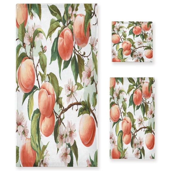 3 Piece Bath Towels Set Bath Towel, Hand Towel and Face Towel for Bathroom, Gym, Hotel Peach Fruit Pattern