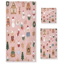 3 Piece Bath Towels Set Bath Towel, Hand Towel and Face Towel for Bathroom, Gym, Hotel Pink Cute Christmas Icons