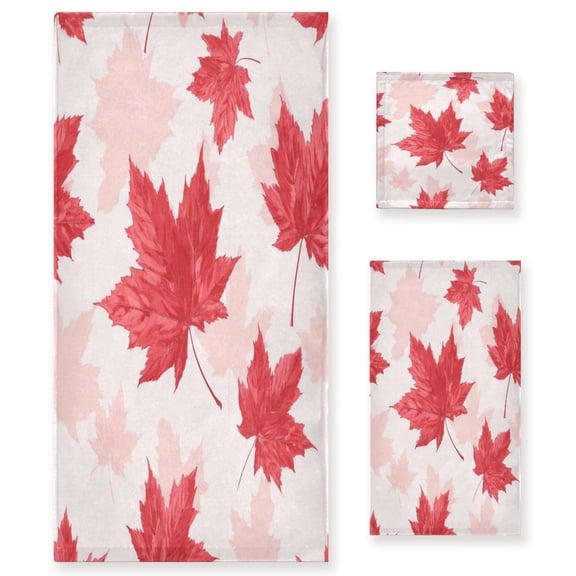 3 Piece Bath Towels Set Bath Towel, Hand Towel and Face Towel for Bathroom, Gym, Hotel Red Maple Leaves Pattern