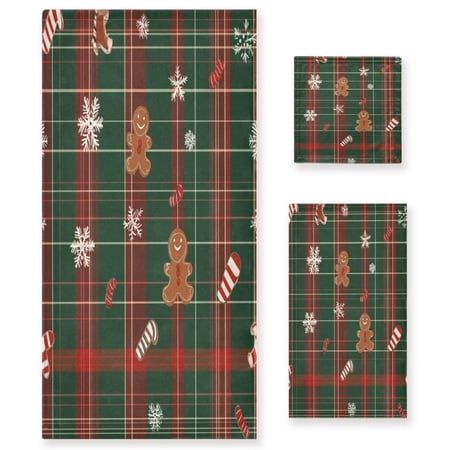 3 Piece Bath Towels Set Bath Towel, Hand Towel and Face Towel for Bathroom, Gym, Hotel Red and Green Plaid