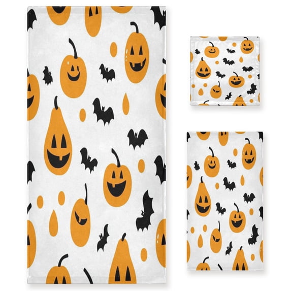 3 Piece Bath Towels Set Bath Towel, Hand Towel and Face Towel for Bathroom, Gym, Hotel Smiling Pumpkins