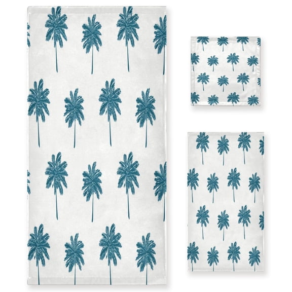 3 Piece Bath Towels Set Bath Towel, Hand Towel and Face Towel for Bathroom, Gym, Hotel Teal Palm Tree Pattern