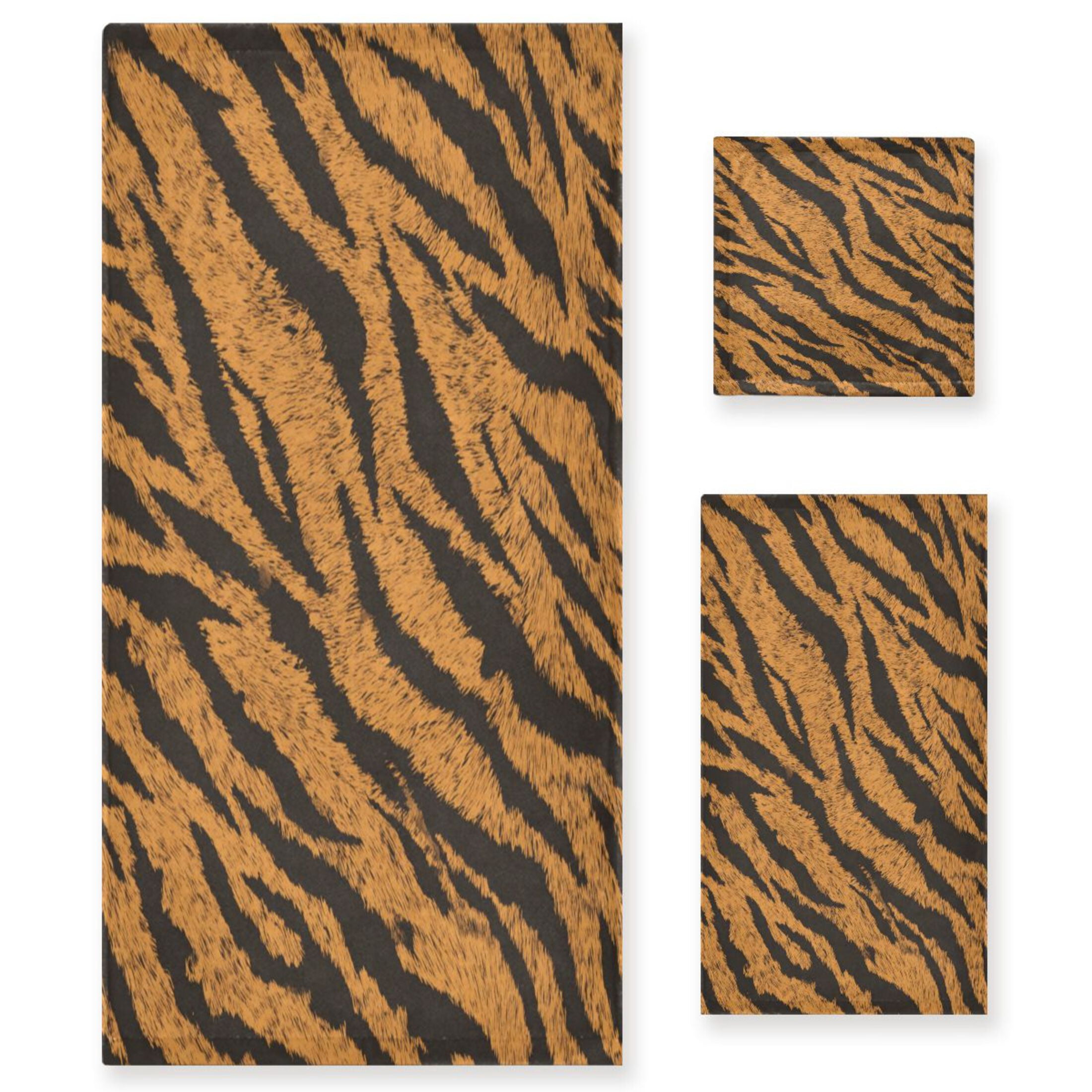 3 Piece Bath Towels Set Bath Towel, Hand Towel and Face Towel for Bathroom, Gym, Hotel Tiger Stripes Pattern