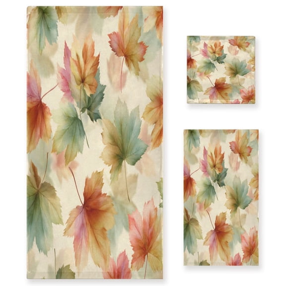 3 Piece Bath Towels Set Bath Towel, Hand Towel and Face Towel for Bathroom, Gym, Hotel Watercolor Maple Leaves Pattern