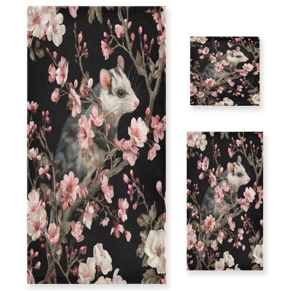 3 Piece Bath Towels Set Bath Towel, Hand Towel and Face Towel for Bathroom, Gym, Hotel Watercolor Opossum Pattern
