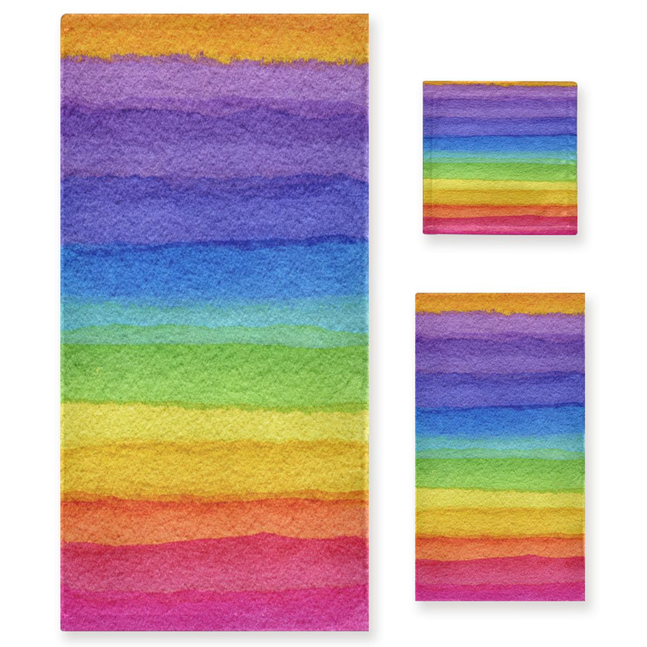 3 Piece Bath Towels Set Bath Towel, Hand Towel and Face Towel for Bathroom, Gym, Hotel Watercolor Rainbow Colors