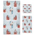 thumbnail image 1 of 3 Piece Bath Towels Set Bath Towel, Hand Towel and Face Towel for Bathroom, Gym, Hotel Watercolor Snowman and Red Barn, 1 of 8