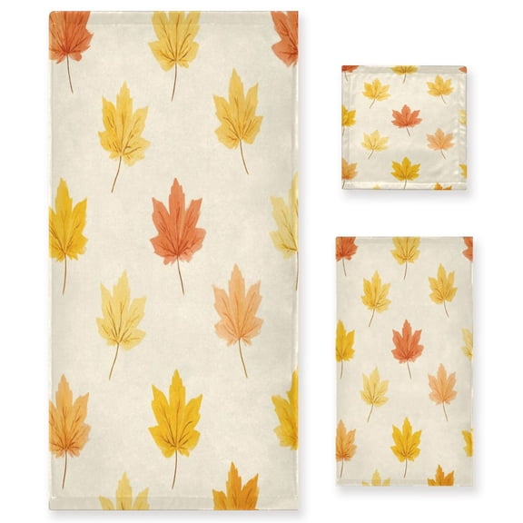 3 Piece Bath Towels Set Bath Towel, Hand Towel and Face Towel for Bathroom, Gym, Hotel Yellow Maple Leaves Pattern