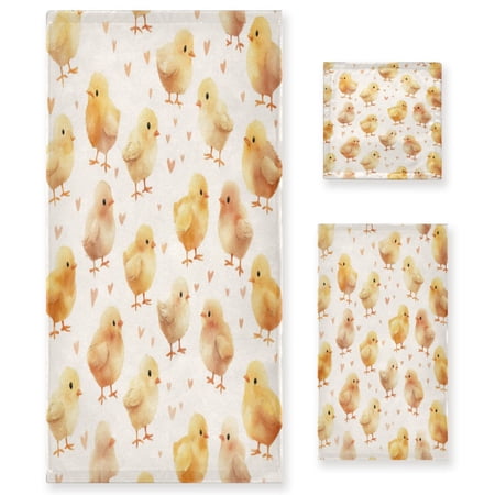 3 Piece Bath Towels Set Bath Towel, Hand Towel and Face Towel for Bathroom, Gym, Hotel Yellow and Cream Chicks