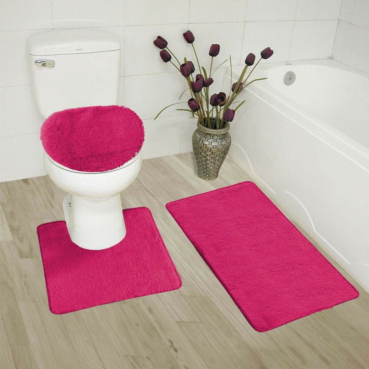 3-Piece Bathroom Bath Mat Contour Rug Set with Toilet Lid Cover #6