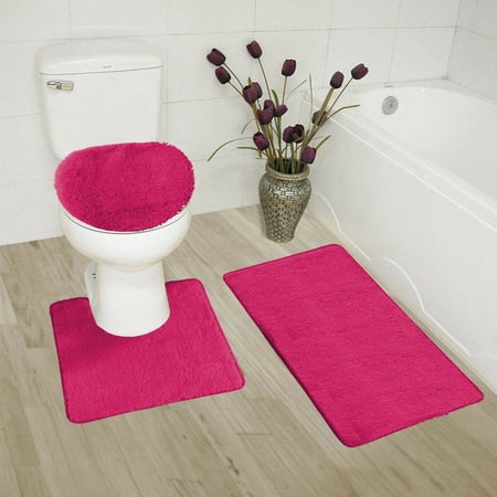 3-Piece Bathroom Bath Mat Contour Rug Set with Toilet Lid Cover #6
