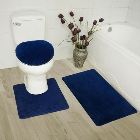 3-Piece Bathroom Bath Mat Contour Rug Set with Toilet Lid Cover #6