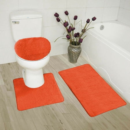 3-Piece Bathroom Bath Mat Contour Rug Set with Toilet Lid Cover #6