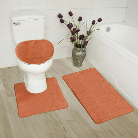3-Piece Bathroom Bath Mat Contour Rug Set with Toilet Lid Cover #6