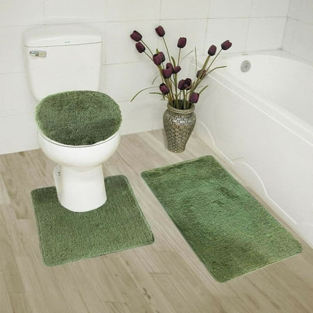 3-Piece Bathroom Bath Mat Contour Rug Set with Toilet Lid Cover #6