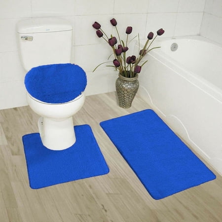 3-Piece Bathroom Bath Mat Contour Rug Set with Toilet Lid Cover #6