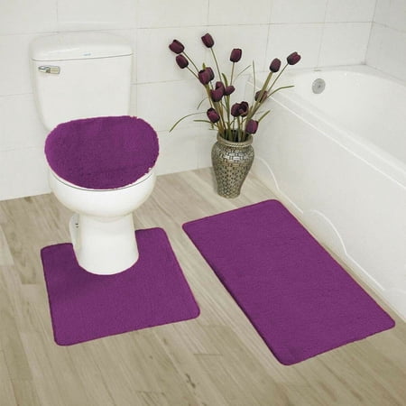 3-Piece Bathroom Bath Mat Contour Rug Set with Toilet Lid Cover #6