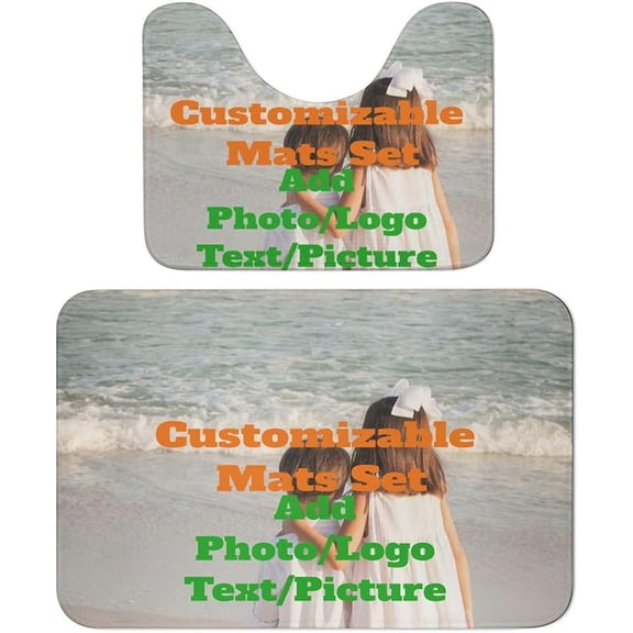 3 Piece Bathroom Custom Floor Mat Set Personalized Rug Design Your Own Toilet Lid Cover Add Photo/Picture/Text Non-Slip Decoration
