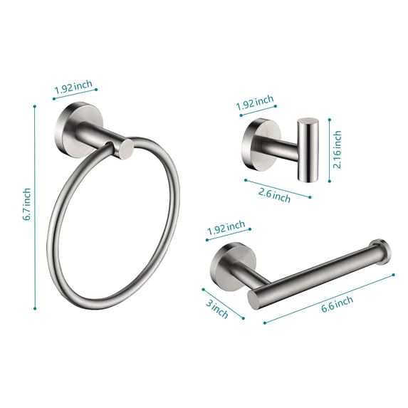 3 Piece Bathroom Hardware Set with Towel Ring and Toilet Paper Holder, Wall Mounted Bathroom Accessories Kit for Bathroom, Chrome Finish
