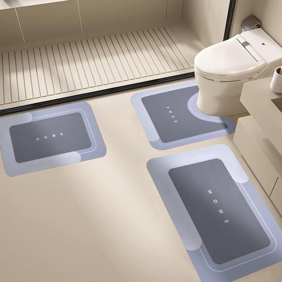 3 Piece Bathroom Mat Set Super Absorbent Washable Non Slip Backing Bath Rug Set with Bath Mat Contour Rug U‑Shape Toilet Mat Modern Floor Rugs for Home Hotel Shower Bathroom Decor