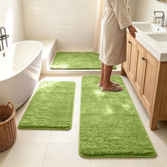 3 Piece Bathroom Rug Set, 47 Inch Memory Foam Bath Mat Set, Soft Plush Absorbent Non Slip Floor Mats, Machine Washable Bathroom Rugs for Laundry Room Living Room Bedroom Home