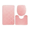 thumbnail image 1 of 3 Piece Bathroom Rug Set - Absorbent Memory Foam Bath Mat, Contour Toilet Mat, and Lid Cover - Non-Slip and Machine Washable ( Pink ), 1 of 8