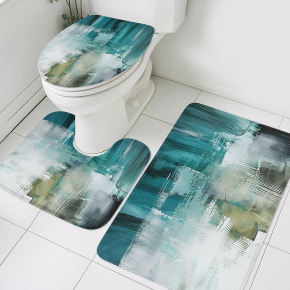 3 Piece Bathroom Rug Set, Abstract Art Non Slip Bath Mat with Contour ...