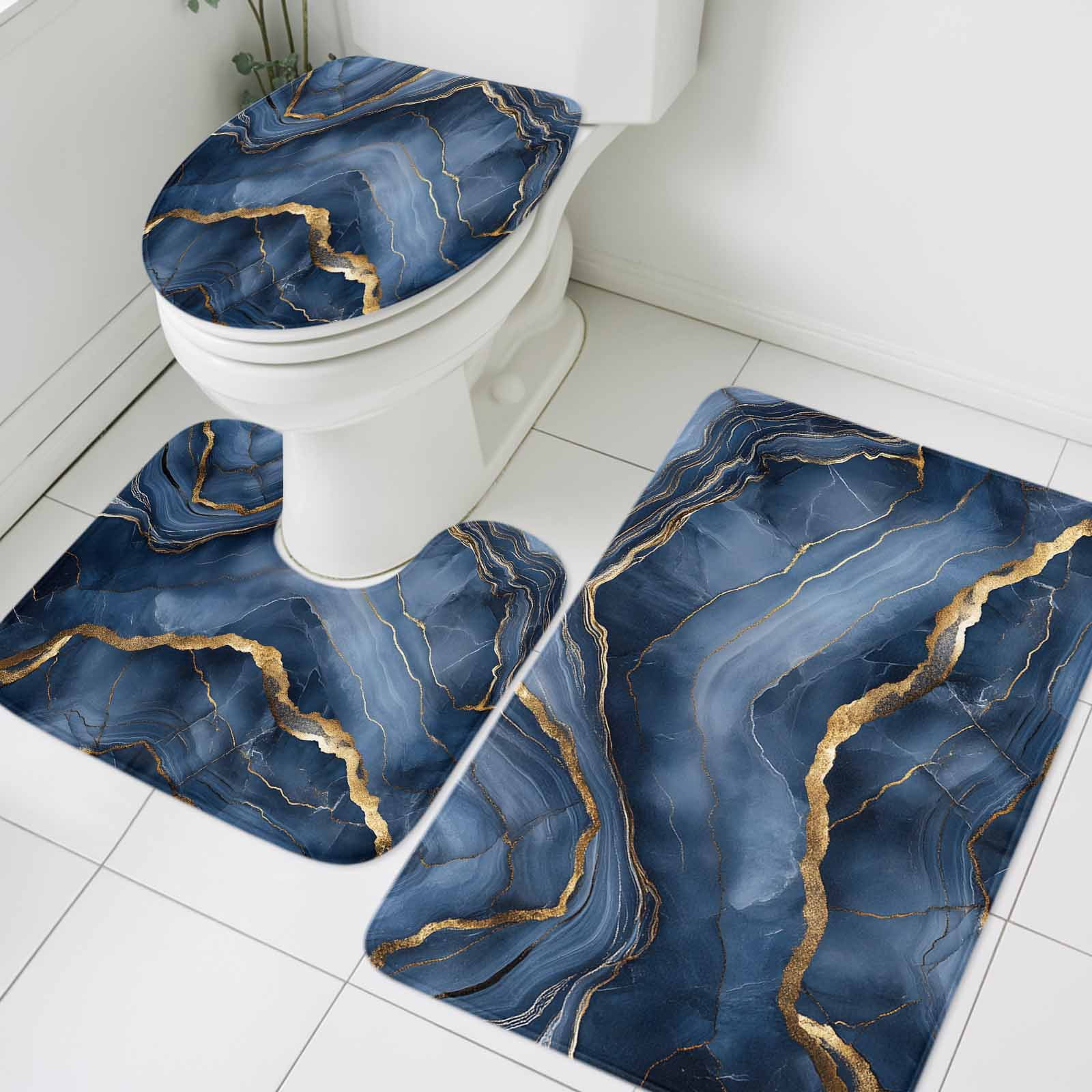 3 Piece Bathroom Rug Set, Abstract Marble Texture Non Slip Bath Mat ...