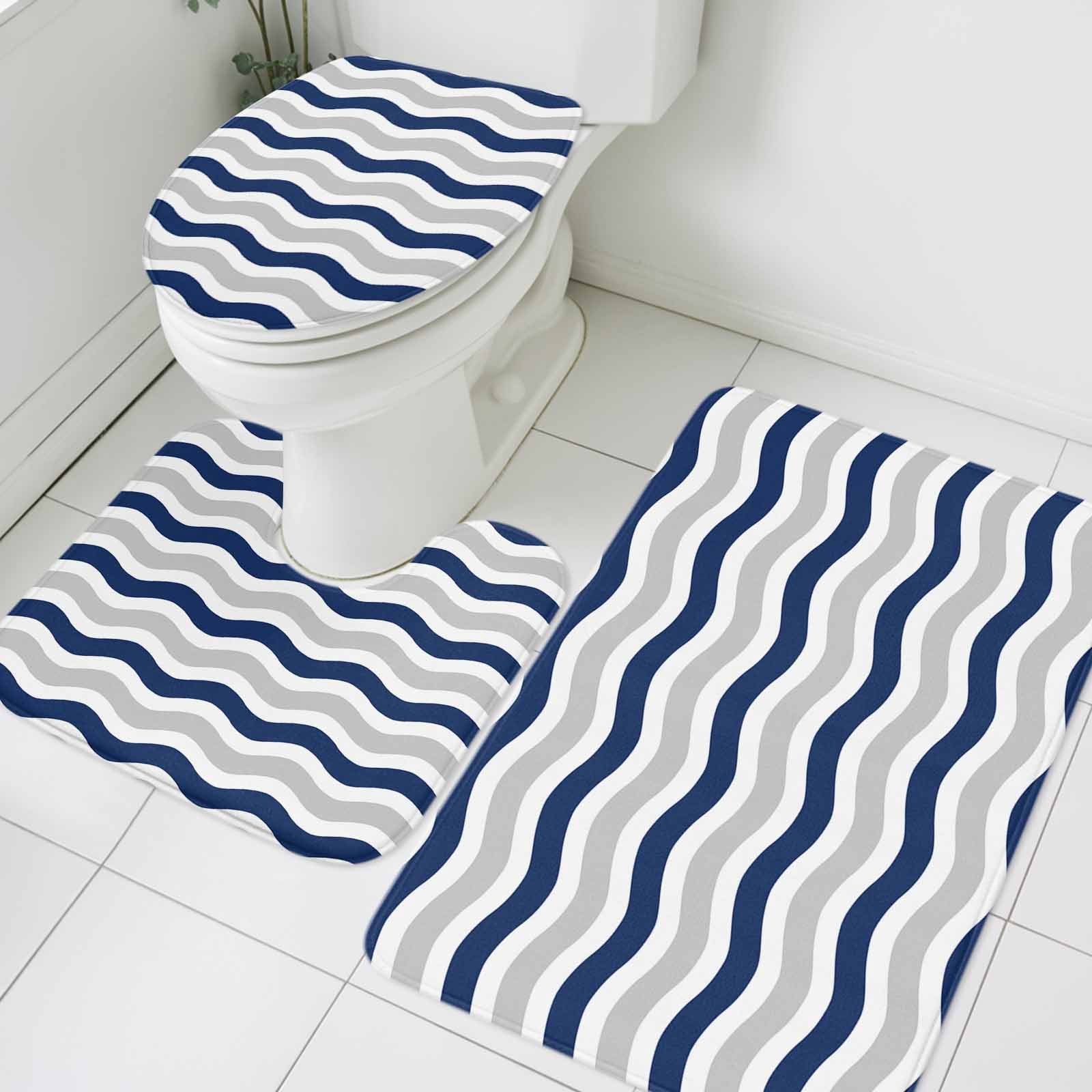 Mat Ripple 3 Piece Bathroom Rug Set, Abstract Waves Non Slip Bath Mat with Contour ...